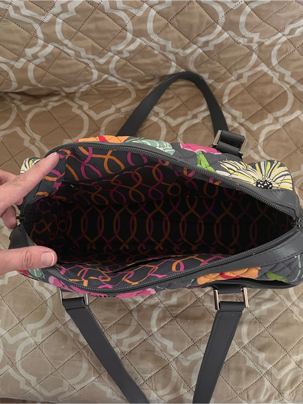 Vera Bradley Black Floral Satchel Bag - Picture 2 of 6